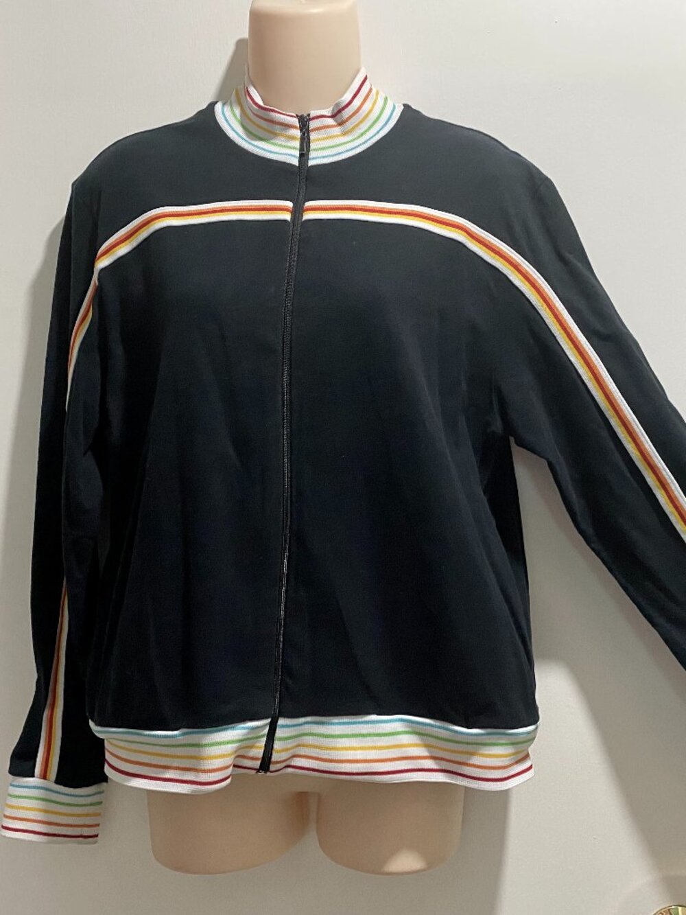 Erika Cotton Stripe Mock Neck Preppy Dark Academia Sport Chic Sweater Cardigan L